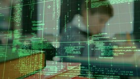 Translucent code overlay receding triggers student writing in notebook, showing digital learning. Education, technology, innovation, focus, concentration, classroom, learning - Powered by Shutterstock - Get 15% off with code: PIKWIZARD15