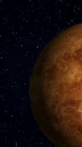 A stunning view of planet Venus in space, with a backdrop of countless stars, showcasing its textured surface.