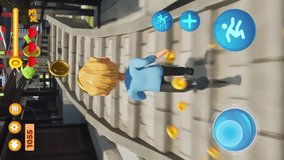 Vertical video of new running arcade mobile phone application game. Vertical video of game app character collecting coins on map. Vertical video of new game app level completion. - Powered by Shutterstock - Get 15% off with code: PIKWIZARD15