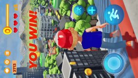 Vertical video of new arcade runner game. Vertical video of boy runner collecting coins in video game. Vertical video of completing challenge in runner game. Obstacle Course. - Powered by Shutterstock - Get 15% off with code: PIKWIZARD15