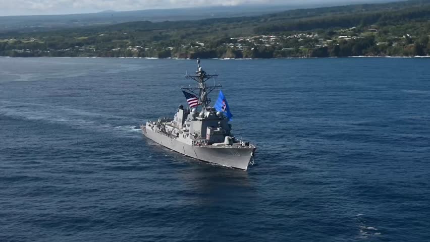 JOINT BASE PEARL HARBOR-HICKAM (Nov. 16, 2021) The U.S. Navy’s newest guided-missile destroyer, the future USS Daniel Inouye (DDG 118) sails near Hilo, Hawaii.
