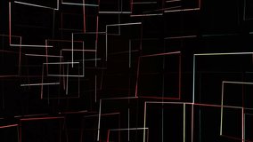A seamless looping animation of glowing neon rectangles forming a dynamic geometric grid in warm red and cool cyan tones over a dark background - Powered by Shutterstock - Get 15% off with code: PIKWIZARD15