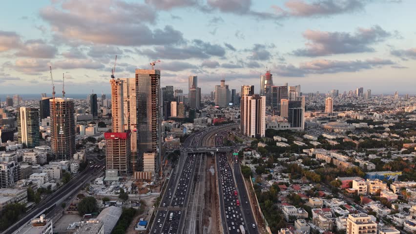 Static drone video of Ayalon Highway in Tel Aviv