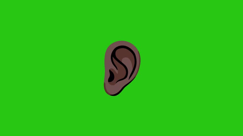 Isolated illustration of a human ear on a bright green backdrop.