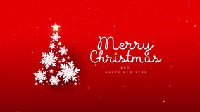 Elegant red Christmas background with white snowflake tree and text Merry Christmas and Happy New Year. Festive minimalist greeting card, holiday animation, winter celebration concept. - Powered by Shutterstock - Get 15% off with code: PIKWIZARD15