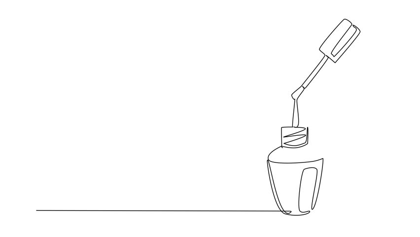 Animated self drawing of single continuous line drawing nail polish bottle with brush raised. Modern beauty of women care equipment. Look beautiful. National Nail Polish Day. Full length animation