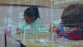 Students taking notes in education class, input activating code overlay while boy beaming. Children, education, technology, digital, learning, teamwork, classroom - Powered by Shutterstock - Get 15% off with code: PIKWIZARD15