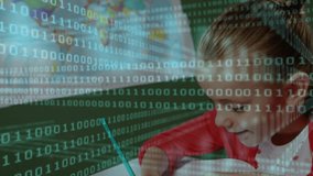 Female student bringing teal pencil to notebook and taking lesson notes over transparent data codes. Education, learning, student, classroom, technology, concentration, study - Powered by Shutterstock - Get 15% off with code: PIKWIZARD15