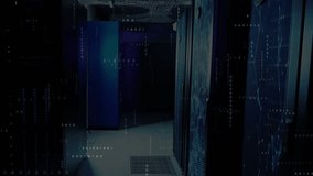 On start, server cabinets causing floating binary digits drifting across corridor to show data flow. Technology, cybersecurity, digital, network, data, modern, infrastructure - Powered by Shutterstock - Get 15% off with code: PIKWIZARD15