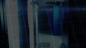 Digital grid appearing triggers colored lines animating fluctuations to visualize server metrics. Technology, data analysis, analytics, cybersecurity, automation, wiring, digital infrastructure - Powered by Shutterstock - Get 15% off with code: PIKWIZARD15