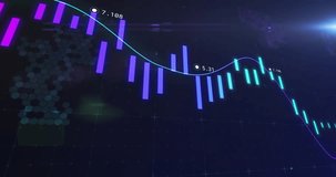 Clock fading in after delay while line graph scrolling and bars shifting to illustrate live data. Data, visualization, animation, analytics, finance, technology, digital - Powered by Shutterstock - Get 15% off with code: PIKWIZARD15