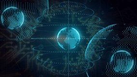 Rotating blue spheres pulsing rings circuits while red dollar sign scaling behind globe for finance. Futuristic, digital, technology, network, finance, innovation, 3d - Powered by Shutterstock - Get 15% off with code: PIKWIZARD15