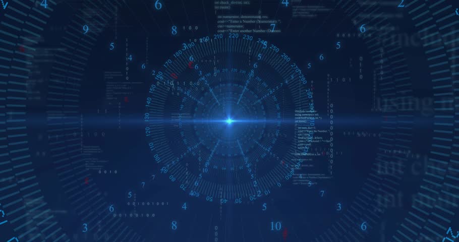 Bright blue point emerging initiating HUD, expanding rotating ring, pulsing core visualizing data. Futuristic, cybernetics, interface, digital, technology, innovation, hi-tech