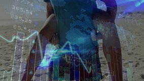 Woman shifting onto man's shoulders sets off pulsing stock charts around beach couple celebrating. Romance, joy, companionship, outdoor, leisure, dynamic, vibrant - Powered by Shutterstock - Get 15% off with code: PIKWIZARD15