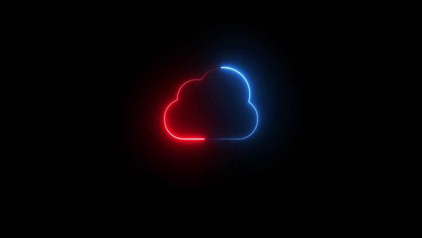 Cloud icon with dual neon glow in red and blue on a black background symbol technology