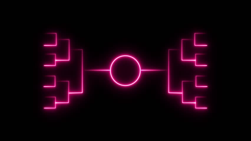 Pink Neon Tournament Bracket Structure with Central Circle on Black Background abstract competition