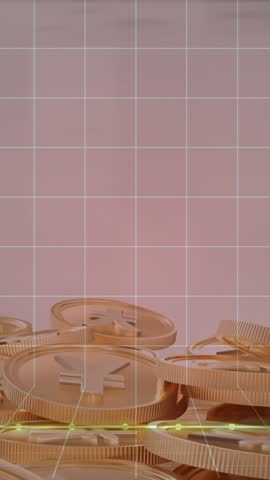 Animation of graphs, numbers and coins. Network, finance, connections and technology concept digitally generated video.