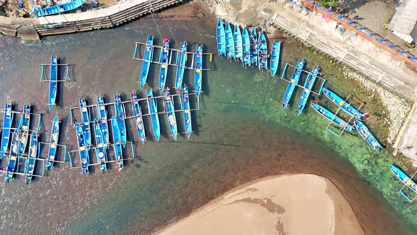 Traditional fishing boats on Baron beach, top shot