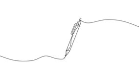 Self drawing animation of a fountain pen in continuous one line art style. Writing or signing document using vintage ink pen for education and communication. - Powered by Shutterstock - Get 15% off with code: PIKWIZARD15