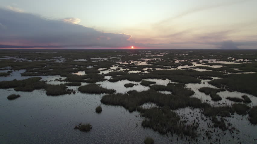 Everglades Wetland Slough Marsh Sawgrass Sunset Landscape Aerial