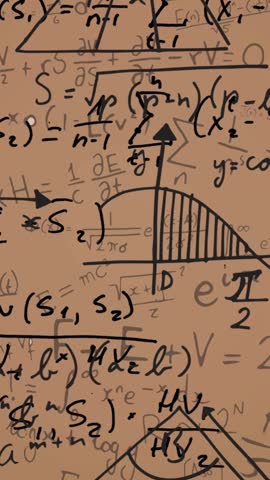 Animation of mathematical equations on brown background. learning and maths education concept digitally generated video.