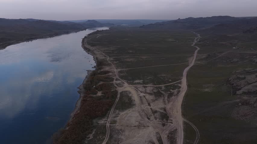 The Ili River. National Nature Park. Drone view, autumn time.