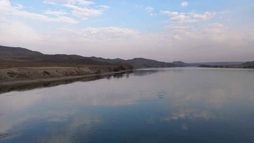 The Ili River. National Nature Park. Drone view, autumn time.