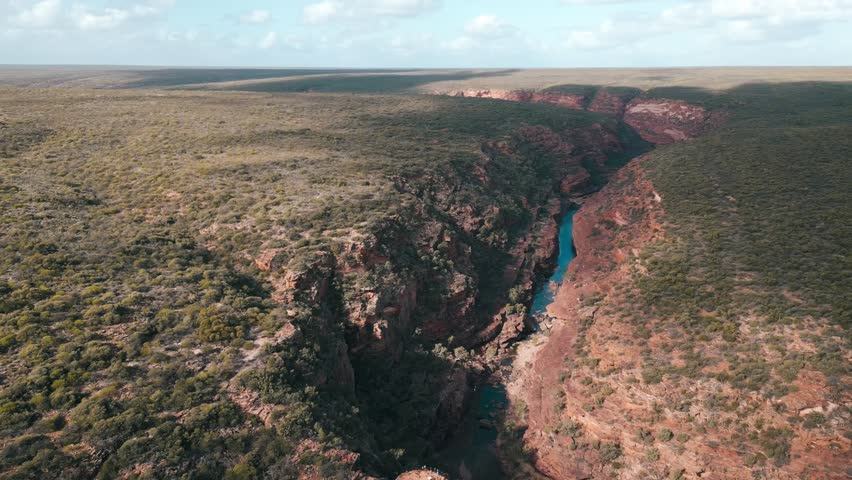 Aerial footage of the iconic Z Bend in Perth, Western Australia in Kalbarri National Park.