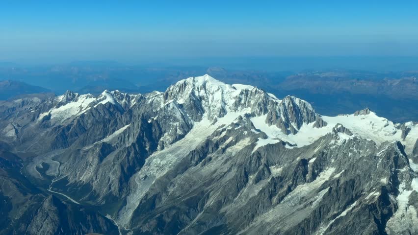 Aerial approaching Mont Blanc peak, Franco-Italian border