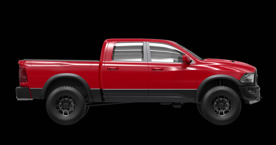 This 4K motion graphic shows a single pickup truck rotating on a transparent alpha channel in a seamless loop, perfect for auto, promo, or design projects.