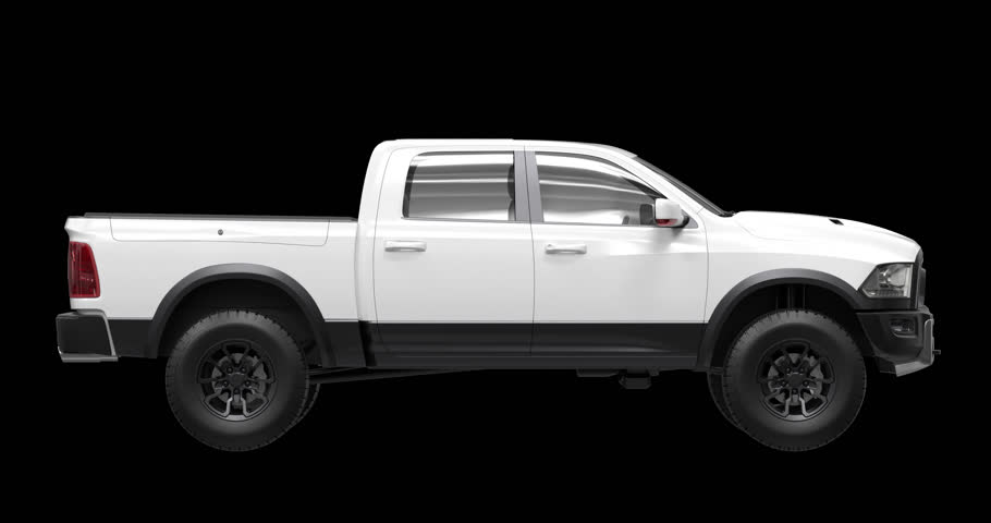 This 4K motion graphic shows a single pickup truck rotating on a transparent alpha channel in a seamless loop, perfect for auto, promo, or design projects.