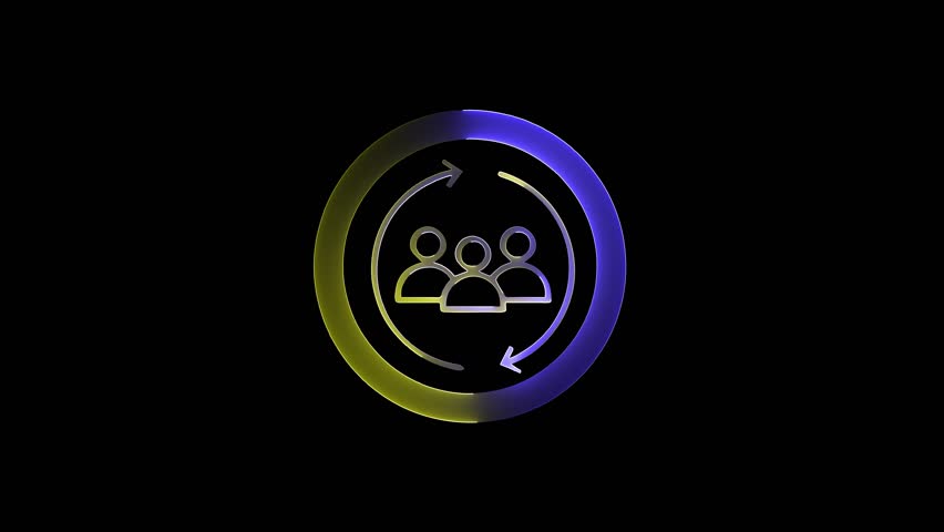The image features three human figures outlined in black, symbolizing a group or team, enclosed within a circular arrow that represents movement, continuity, or collaboration. - Powered by Shutterstock - Get 15% off with code: PIKWIZARD15