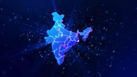 India digital map technology and telecommunication network map futuristic neon animation. stock market economy Location virtual space Indian Rupee Business Finance and Economy science. Location 3D 4K - Powered by Shutterstock - Get 15% off with code: PIKWIZARD15