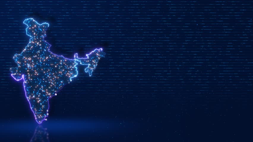 Futuristic Digital map Bharat India global network data transfer cyber technology, business HUD growth, finance growth, Wire Frame 3D E government, Country Map Politics Travel, News and Sports Events