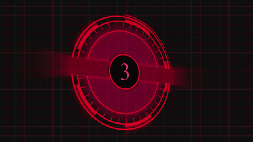 Futuristic red digital countdown timer number one hud interface animation seamless broadcast loop. Animated countdown timer number one red hud interface futuristic technology sci fi motion graphics.