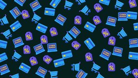 Seamless pattern cyber monday with online shopping icons. Suitable for digital marketing promotions and ecommerce advertisements. Perfect for web banners. - Powered by Shutterstock - Get 15% off with code: PIKWIZARD15