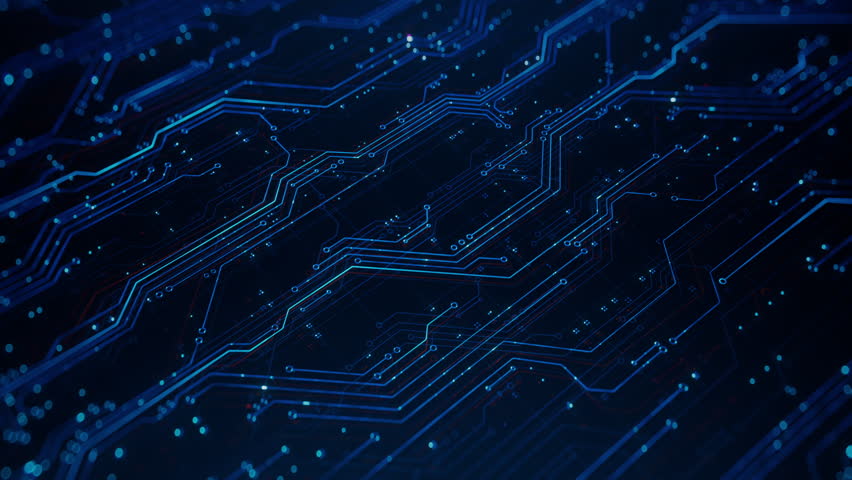Seamlessly Loopable Animation of Isometric view of Printed Circuit Board Pattern. Modern Abstract Technology themed Background with Lines and Motherboard Traces. Concept: Innovation in Electronics