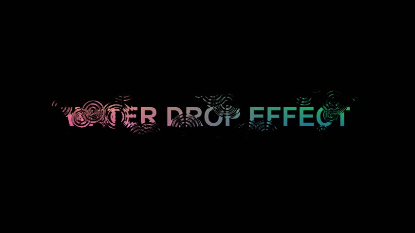 Waterdrop impact animated title text motion graphics teal pink gradient smooth ripples. Animated waterdrop impact text colorful gradient teal pink motion graphics intro outro.