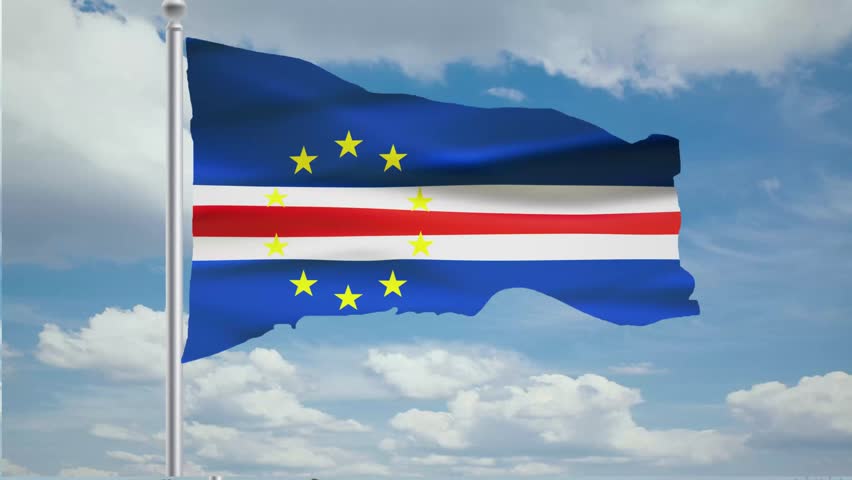 Cape Verde Waving Flag Animation With Cloud Background