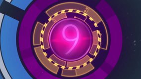 Futuristic Circular Countdown Interface Neon HUD Elements. Abstract digital interface featuring glowing numbers and concentric panels. Dynamic futuristic design suitable for tech, media, and broadcast - Powered by Shutterstock - Get 15% off with code: PIKWIZARD15