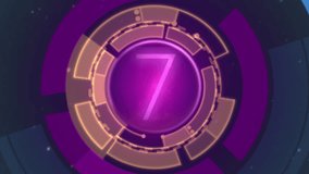 Futuristic Circular Countdown Interface Neon HUD Elements. Abstract digital interface featuring glowing numbers and concentric panels. Dynamic futuristic design suitable for tech, media, and broadcast - Powered by Shutterstock - Get 15% off with code: PIKWIZARD15