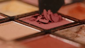 Close-up of Eyeshadow Palette Broken with Makeup Knife in 4K Ultra HD — Cosmetic Texture of Crushed Powder Colors, Beauty Product Damage, and Artistic Makeup Concept in Studio - Powered by Shutterstock - Get 15% off with code: PIKWIZARD15