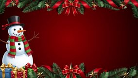 Animated holiday greeting motion graphic featuring a cheerful snowman, festive gifts, and vibrant Christmas decorations on a rich red backdrop - Powered by Shutterstock - Get 15% off with code: PIKWIZARD15
