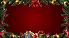 Festive Christmas magic swirls with colorful gifts, golden ornaments, and evergreen branches against a rich red background for holiday cheer - Powered by Shutterstock - Get 15% off with code: PIKWIZARD15