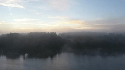 Aerial Drone View of Misty River in Summer