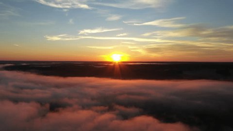 Sunrise above Clouds Aerial Drone View