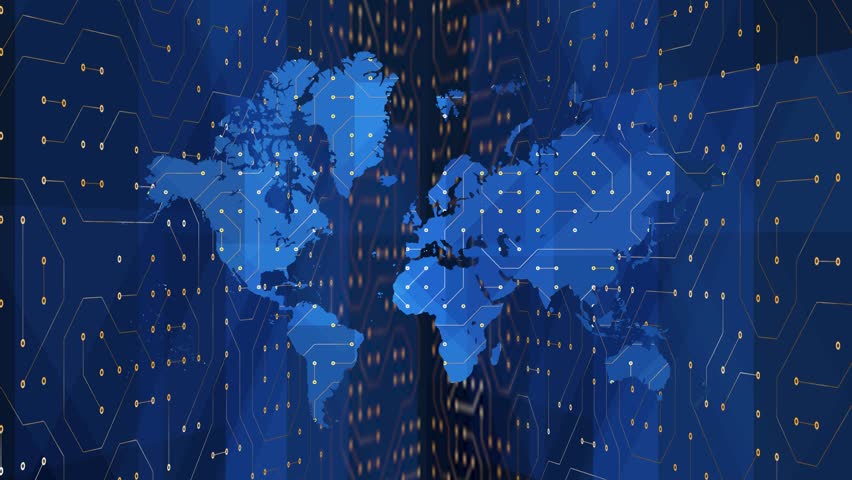 electronic world map formed from circuit board traces, digital background for global technology, communication, and connectivity - Powered by Shutterstock - Get 15% off with code: PIKWIZARD15