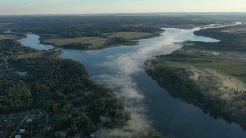 Morning Drone Flight above Calm River