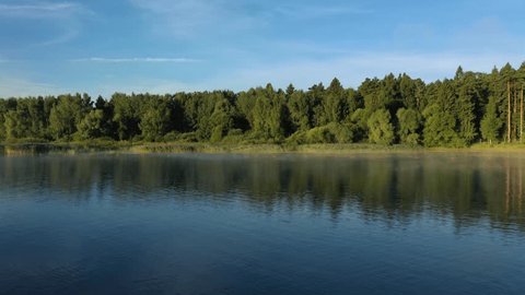 Aerial Drone Moving Fast over Wide River