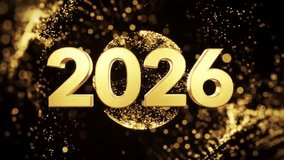 3D golden Happy New Year 2026 numbers floating, with a magnificent rotating golden glitter disco ball and drifting particles - Powered by Shutterstock - Get 15% off with code: PIKWIZARD15
